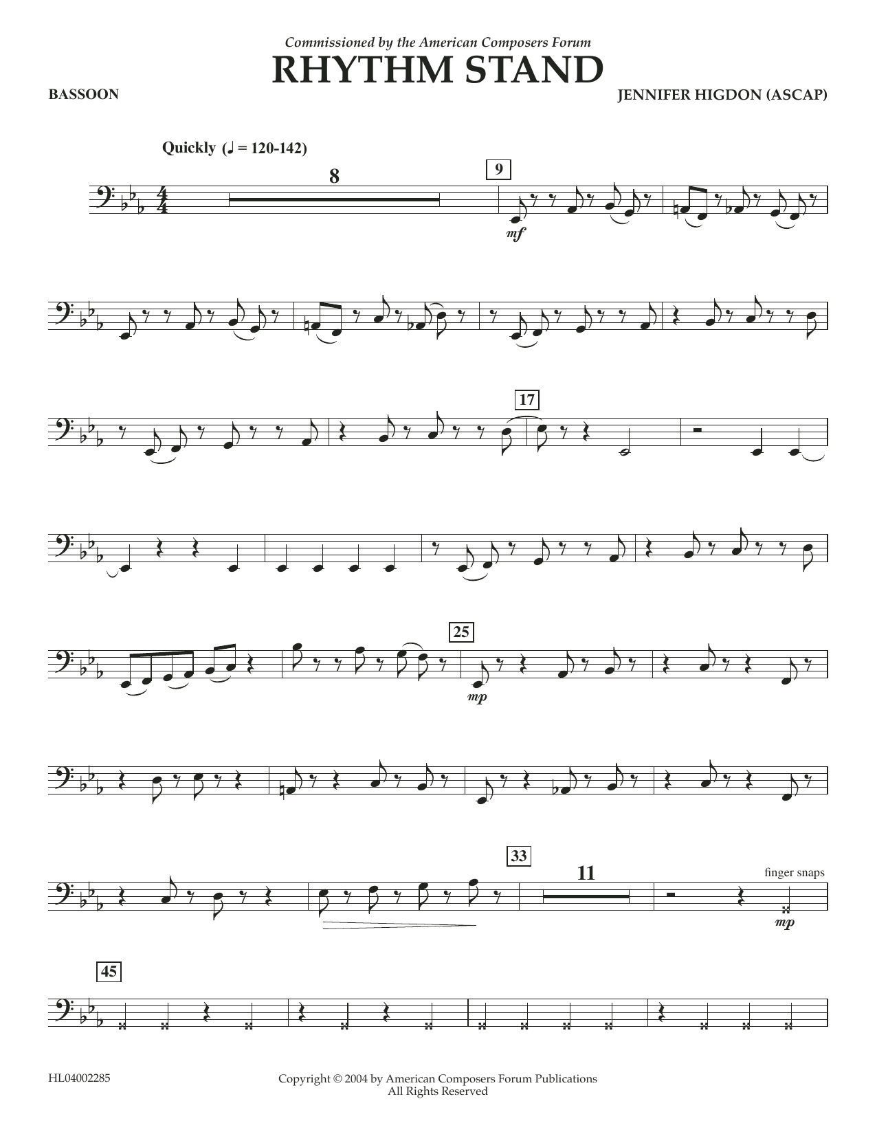 Jennifer Higdon Rhythm Stand - Bassoon Sheet Music Notes & Chords for Concert Band - Download or Print PDF