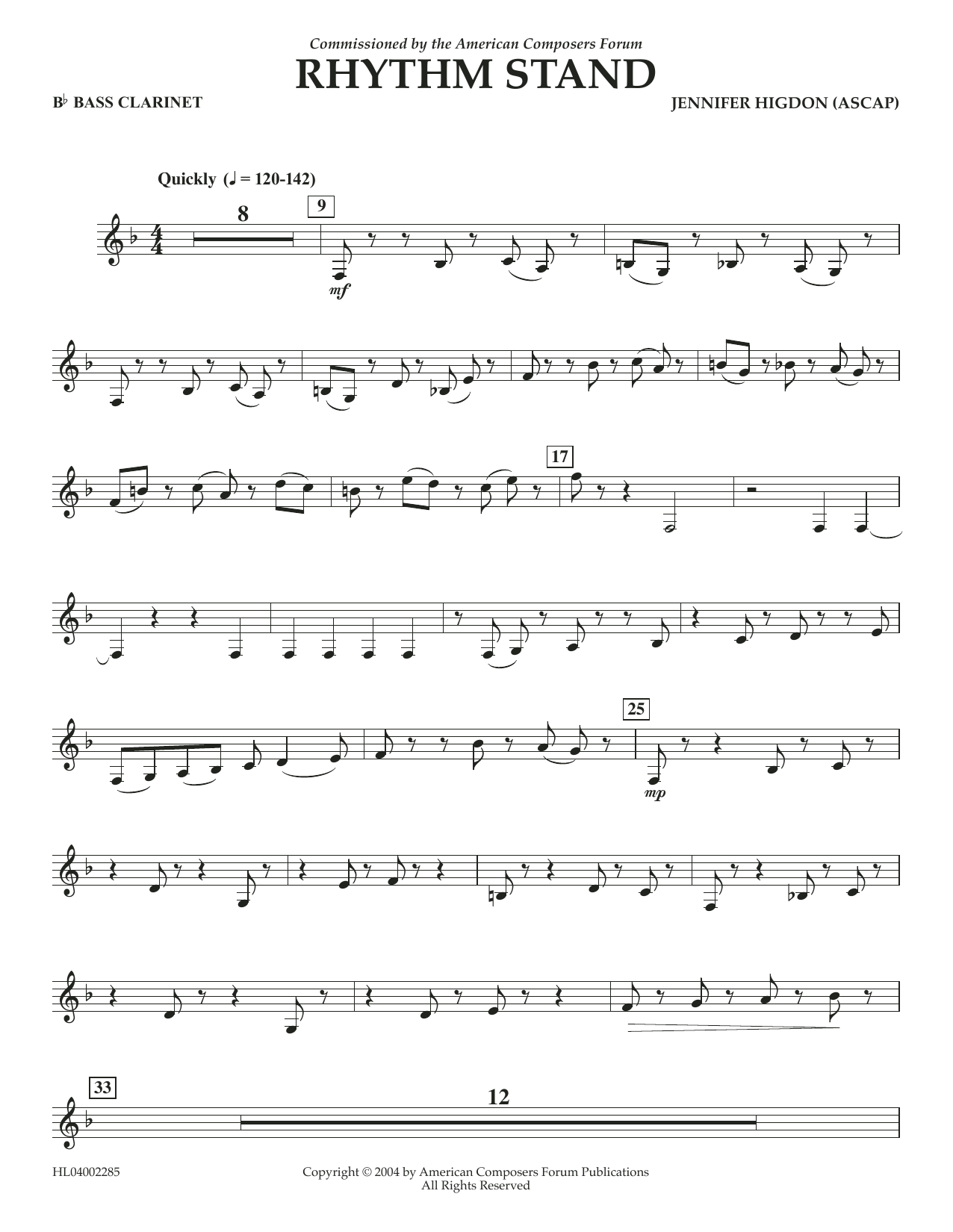 Jennifer Higdon Rhythm Stand - Bb Bass Clarinet Sheet Music Notes & Chords for Concert Band - Download or Print PDF