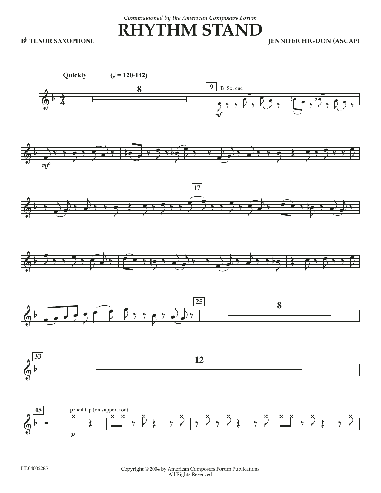 Jennifer Higdon Rhythm Stand - Bb Tenor Saxophone Sheet Music Notes & Chords for Concert Band - Download or Print PDF