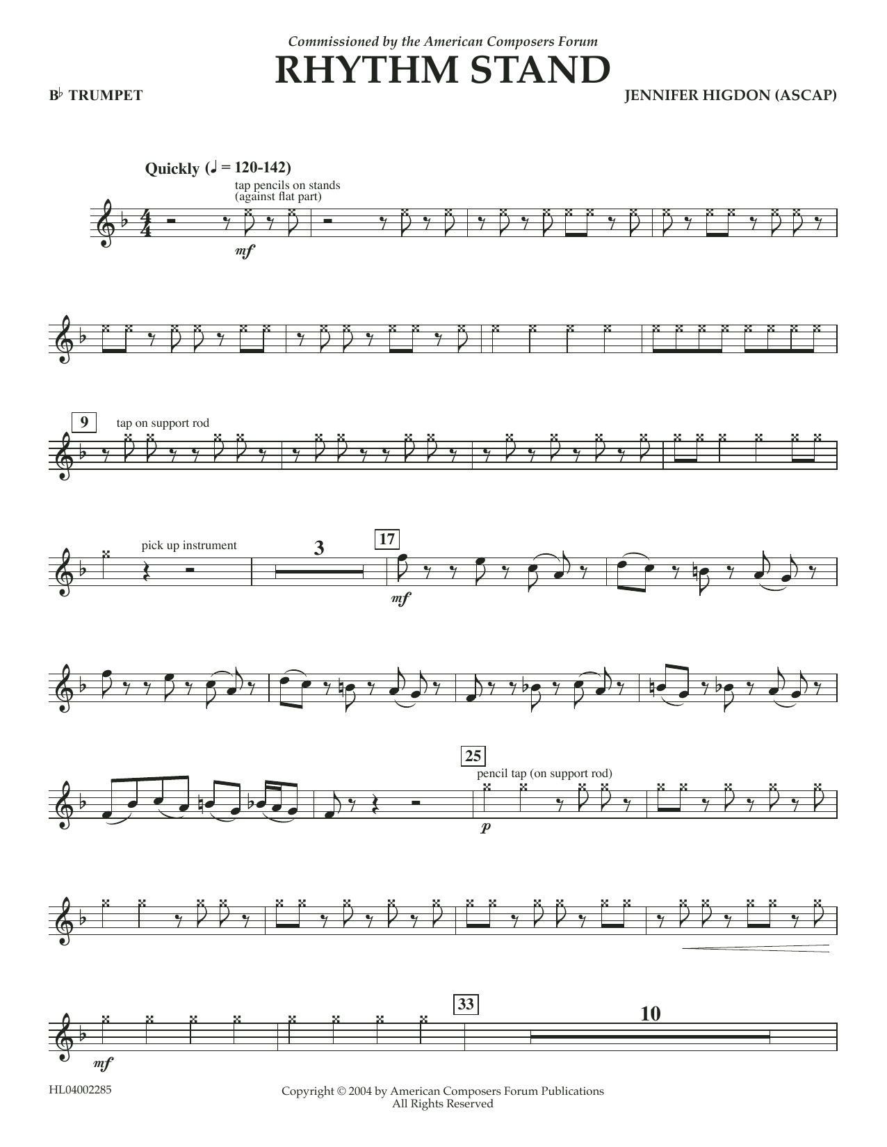 Jennifer Higdon Rhythm Stand - Bb Trumpet Sheet Music Notes & Chords for Concert Band - Download or Print PDF