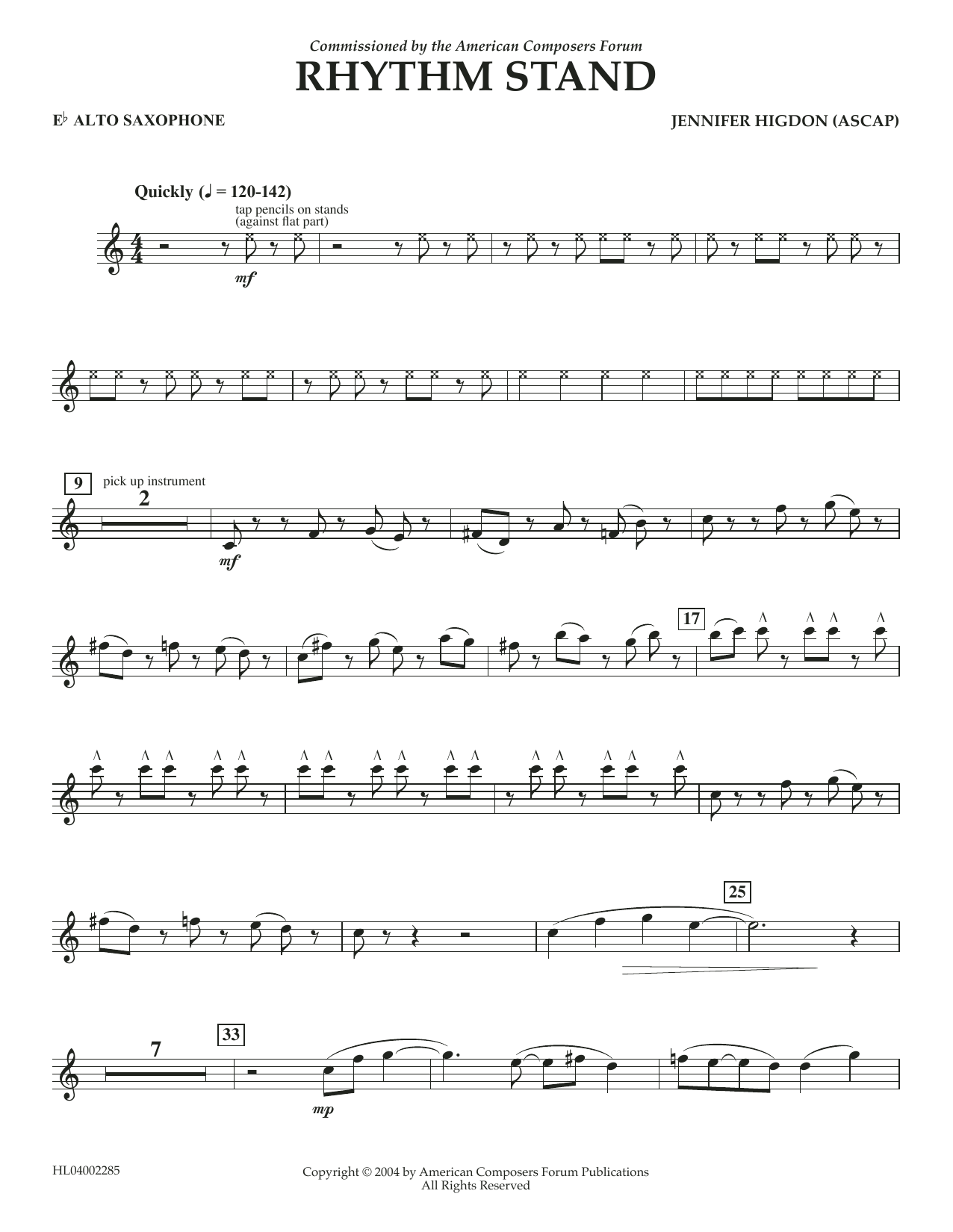 Jennifer Higdon Rhythm Stand - Eb Alto Saxophone Sheet Music Notes & Chords for Concert Band - Download or Print PDF