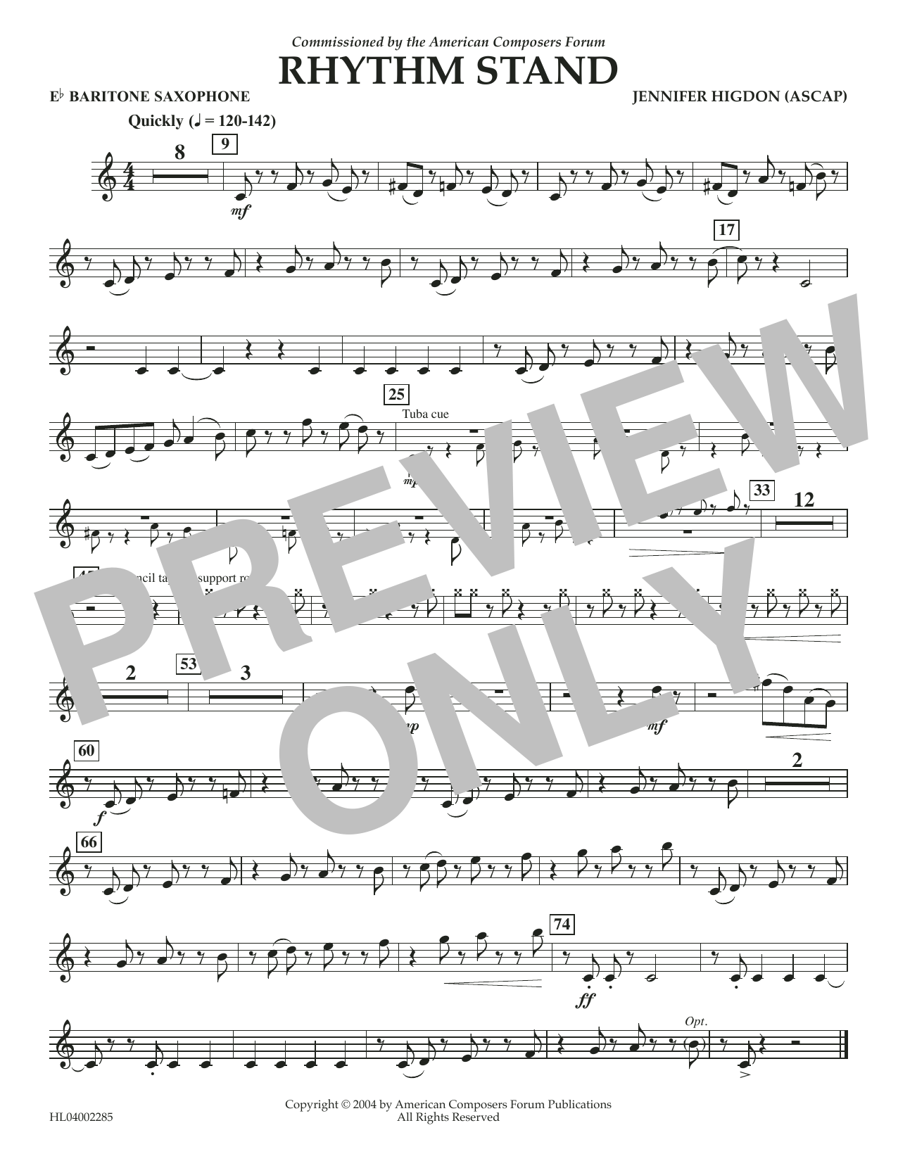 Jennifer Higdon Rhythm Stand - Eb Baritone Saxophone Sheet Music Notes & Chords for Concert Band - Download or Print PDF