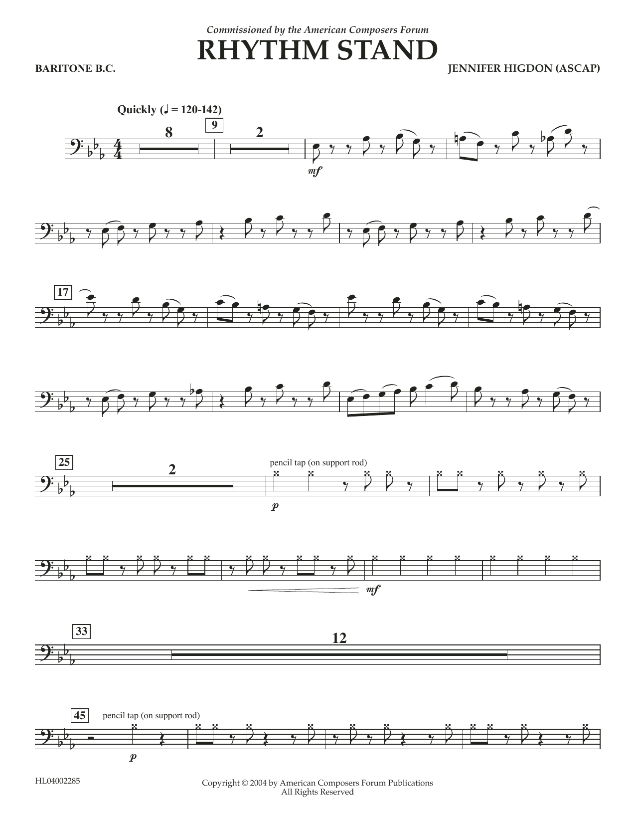 Jennifer Higdon Rhythm Stand - Euphonium in Bass Clef Sheet Music Notes & Chords for Concert Band - Download or Print PDF