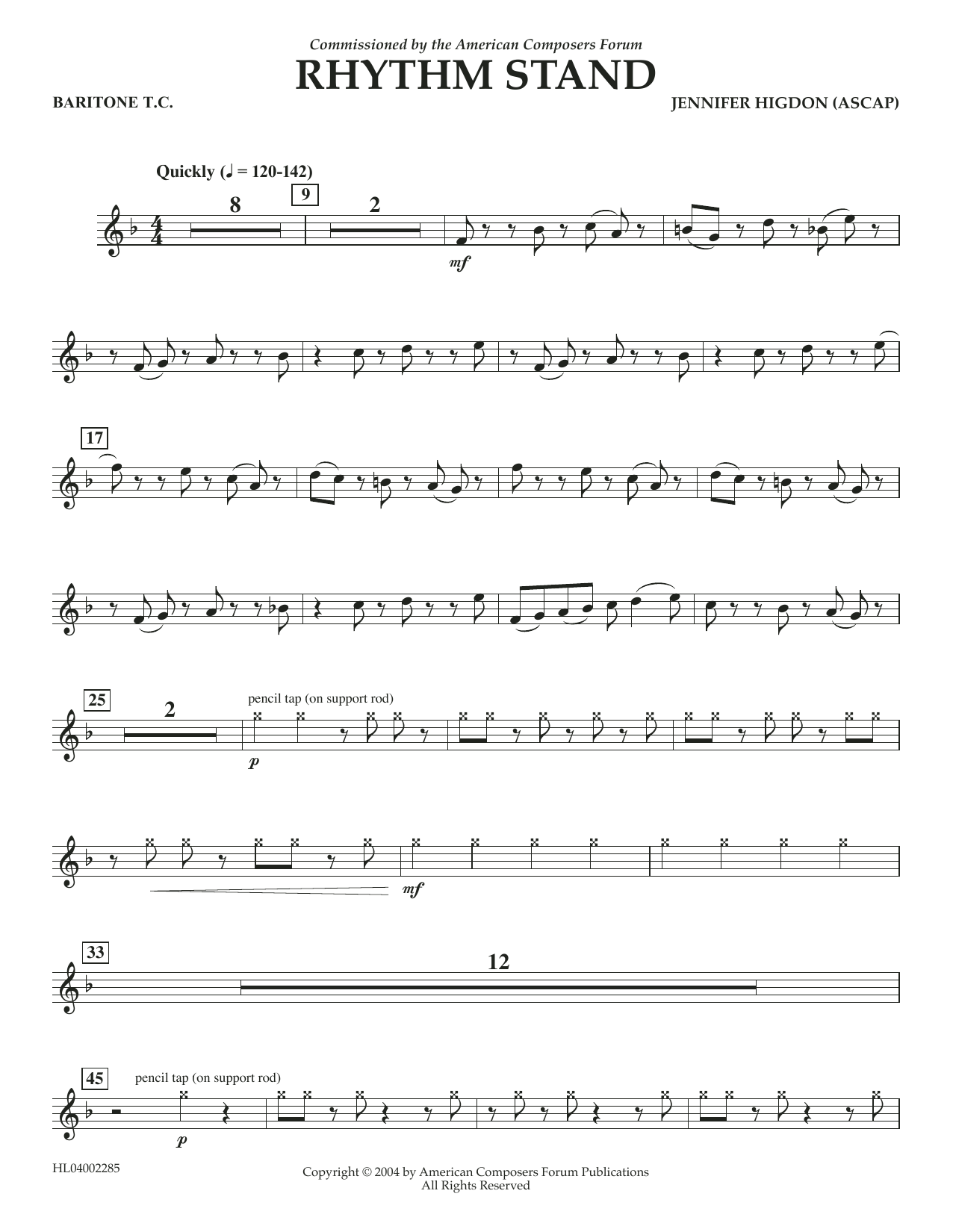 Jennifer Higdon Rhythm Stand - Euphonium in Treble Clef Sheet Music Notes & Chords for Concert Band - Download or Print PDF