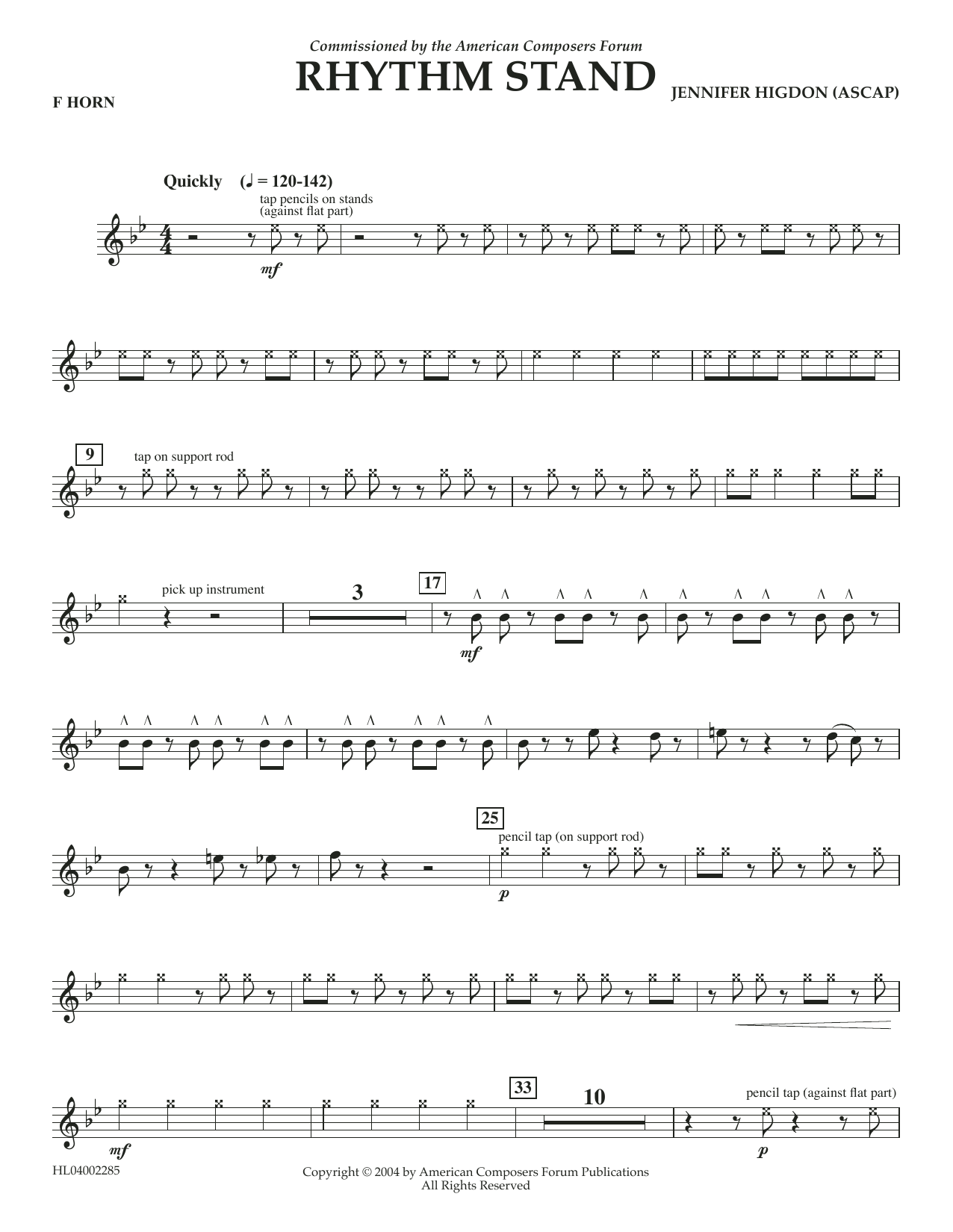 Jennifer Higdon Rhythm Stand - F Horn Sheet Music Notes & Chords for Concert Band - Download or Print PDF