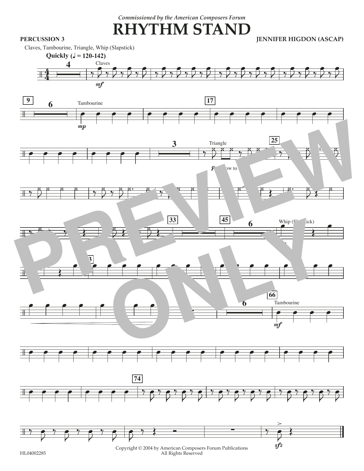 Jennifer Higdon Rhythm Stand - Percussion 3 Sheet Music Notes & Chords for Concert Band - Download or Print PDF