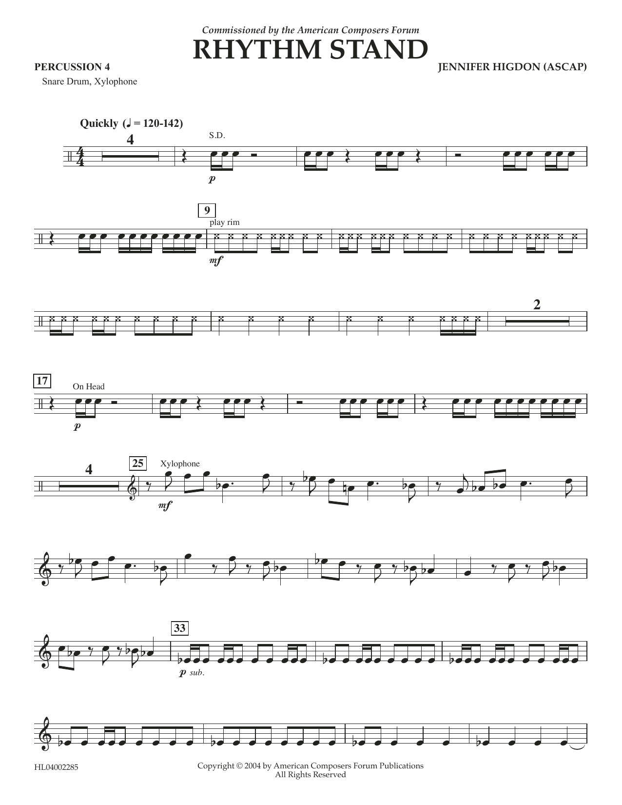 Jennifer Higdon Rhythm Stand - Percussion 4 Sheet Music Notes & Chords for Concert Band - Download or Print PDF