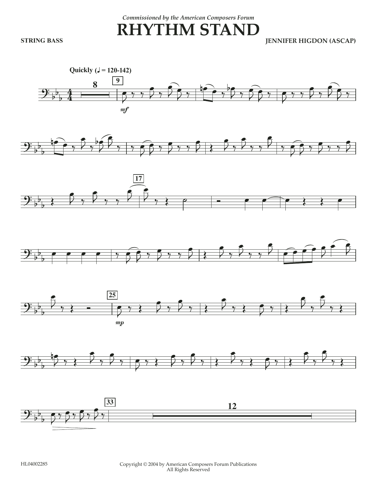 Jennifer Higdon Rhythm Stand - String Bass Sheet Music Notes & Chords for Concert Band - Download or Print PDF