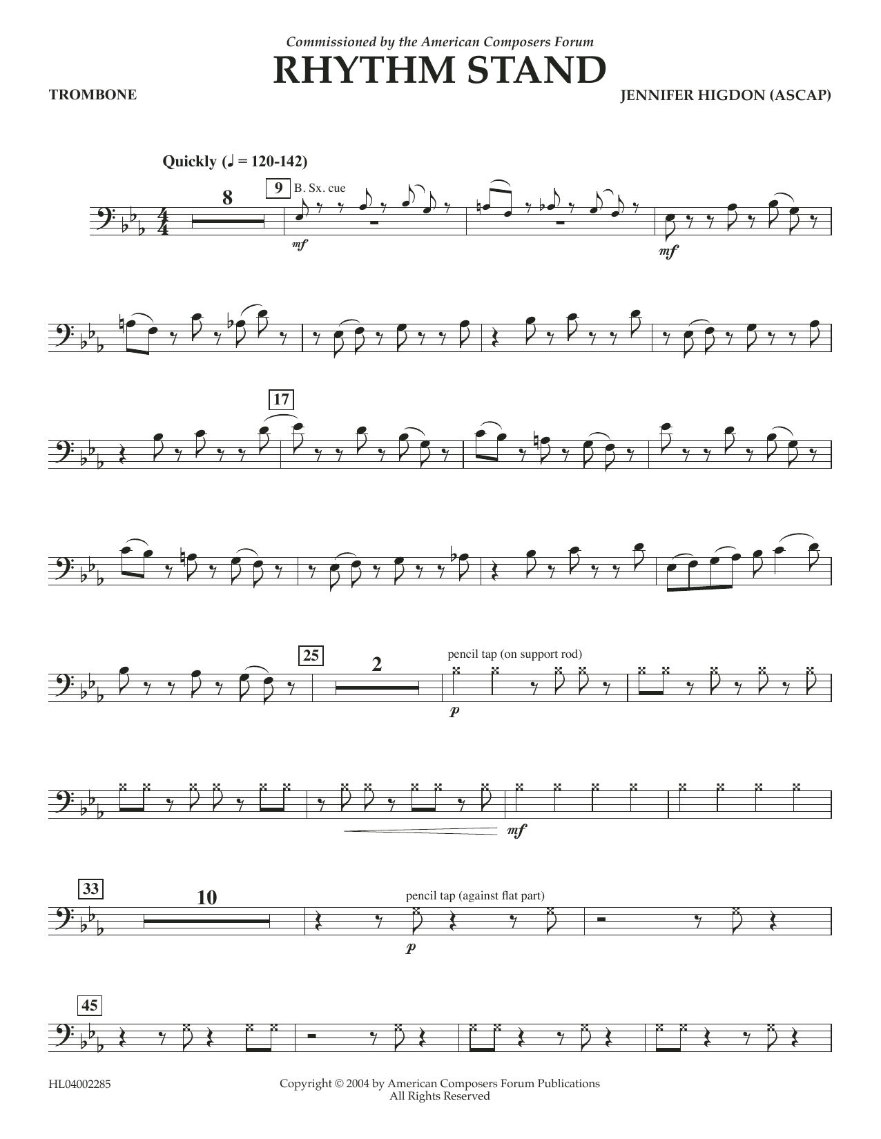Jennifer Higdon Rhythm Stand - Trombone Sheet Music Notes & Chords for Concert Band - Download or Print PDF