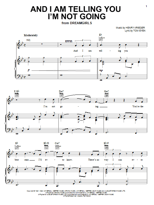 Jennifer Hudson And I Am Telling You I'm Not Going Sheet Music Notes & Chords for Piano (Big Notes) - Download or Print PDF