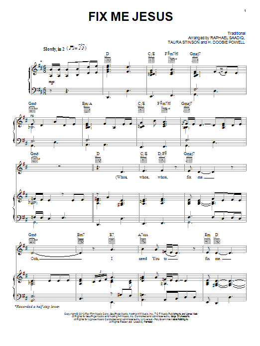 Jennifer Hudson Fix Me Jesus Sheet Music Notes & Chords for Piano, Vocal & Guitar (Right-Hand Melody) - Download or Print PDF