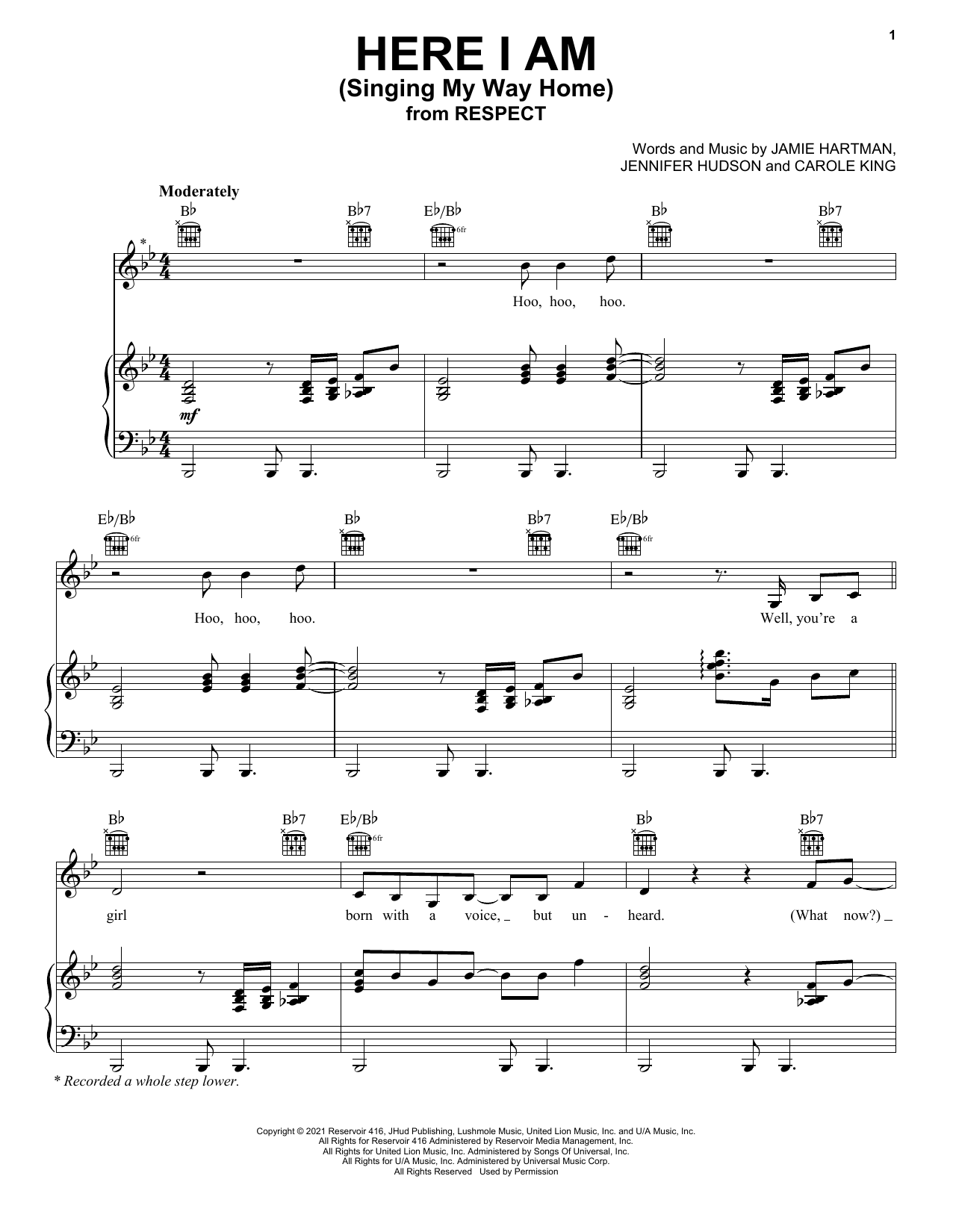 Jennifer Hudson Here I Am (Singing My Way Home) (from Respect) Sheet Music Notes & Chords for Piano, Vocal & Guitar (Right-Hand Melody) - Download or Print PDF