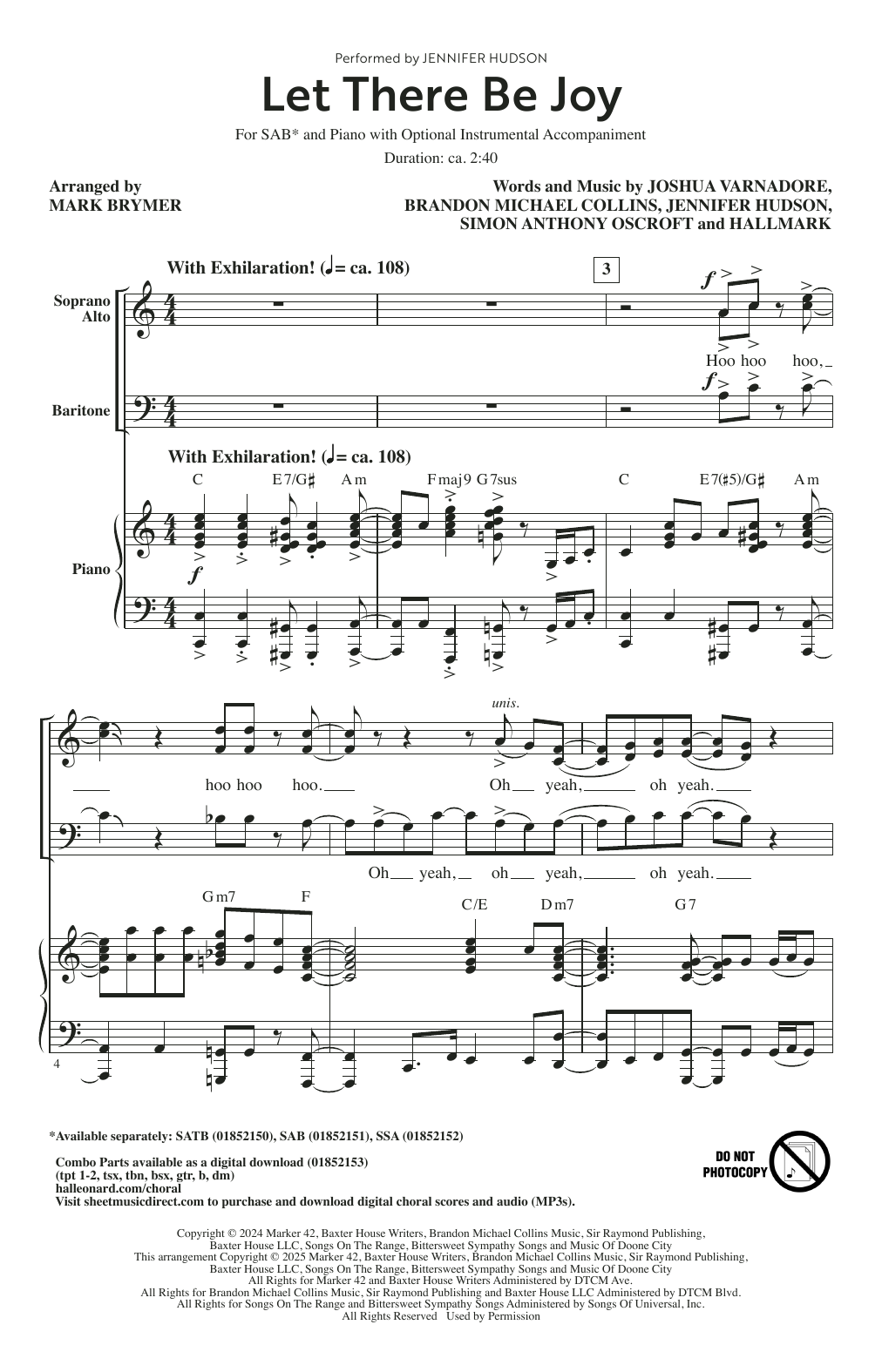 Jennifer Hudson Let There Be Joy (arr. Mark Brymer) Sheet Music Notes & Chords for SAB Choir - Download or Print PDF