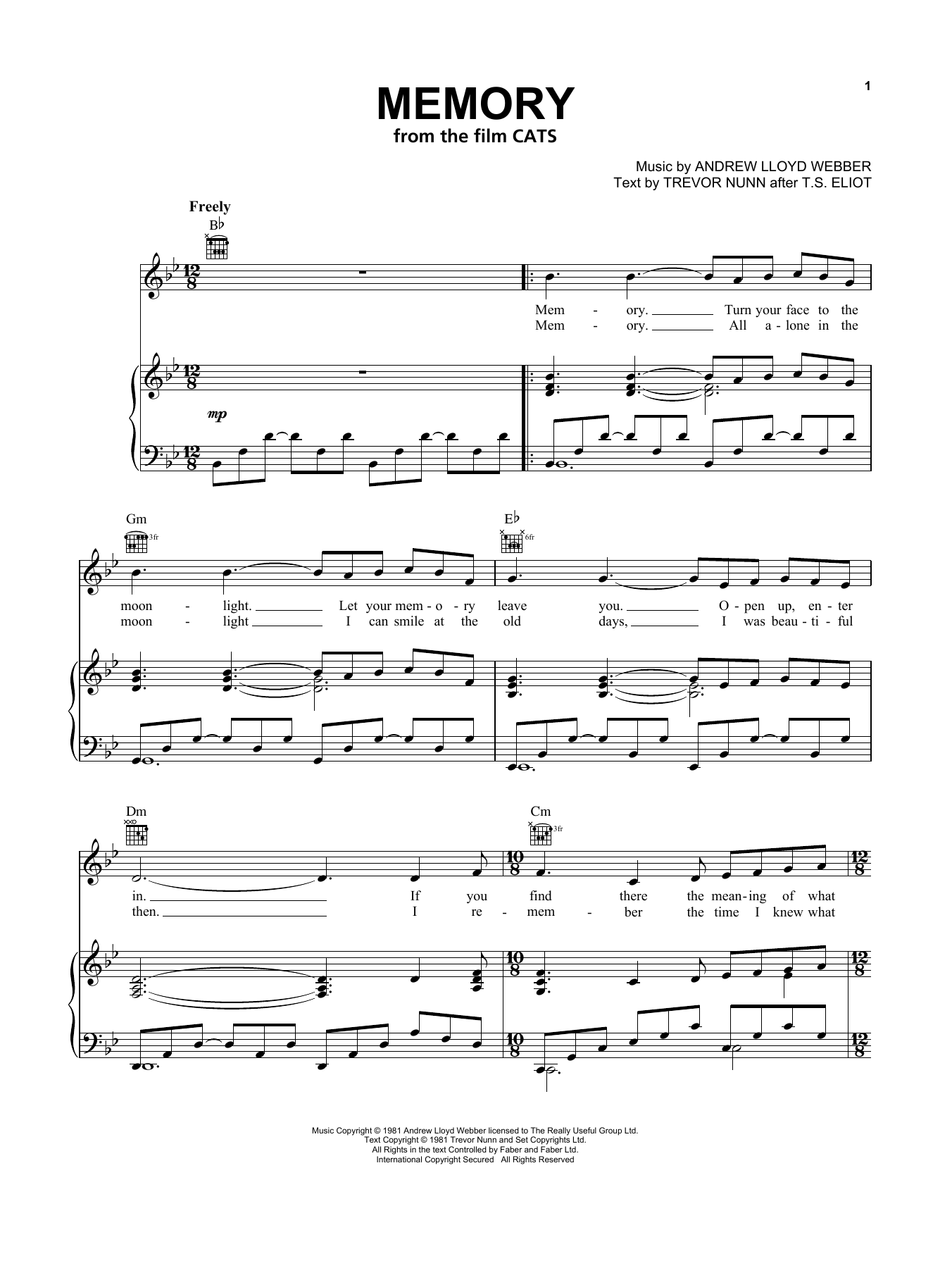 Jennifer Hudson Memory (from the Motion Picture Cats) Sheet Music Notes & Chords for Piano, Vocal & Guitar (Right-Hand Melody) - Download or Print PDF