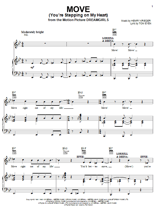 Jennifer Hudson Move (You're Stepping On My Heart) Sheet Music Notes & Chords for Piano, Vocal & Guitar (Right-Hand Melody) - Download or Print PDF