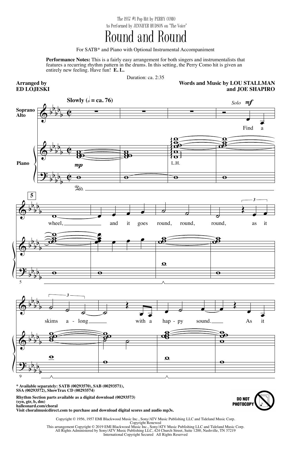 Jennifer Hudson Round And Round (from The Voice) (arr. Ed Lojeski) Sheet Music Notes & Chords for SATB Choir - Download or Print PDF