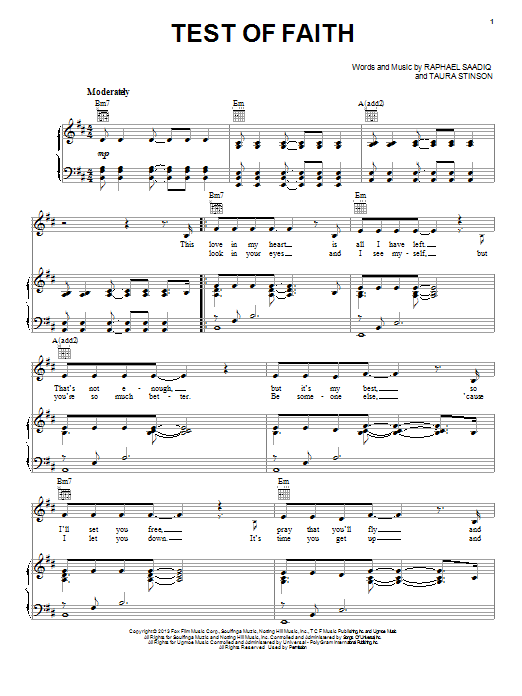 Jennifer Hudson Test Of Faith Sheet Music Notes & Chords for Piano, Vocal & Guitar (Right-Hand Melody) - Download or Print PDF