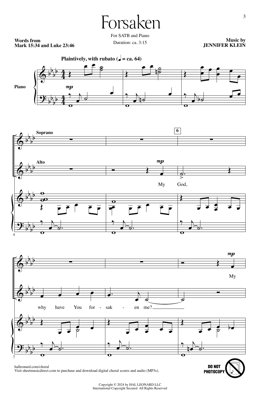 Jennifer Klein Forsaken Sheet Music Notes & Chords for SATB Choir - Download or Print PDF