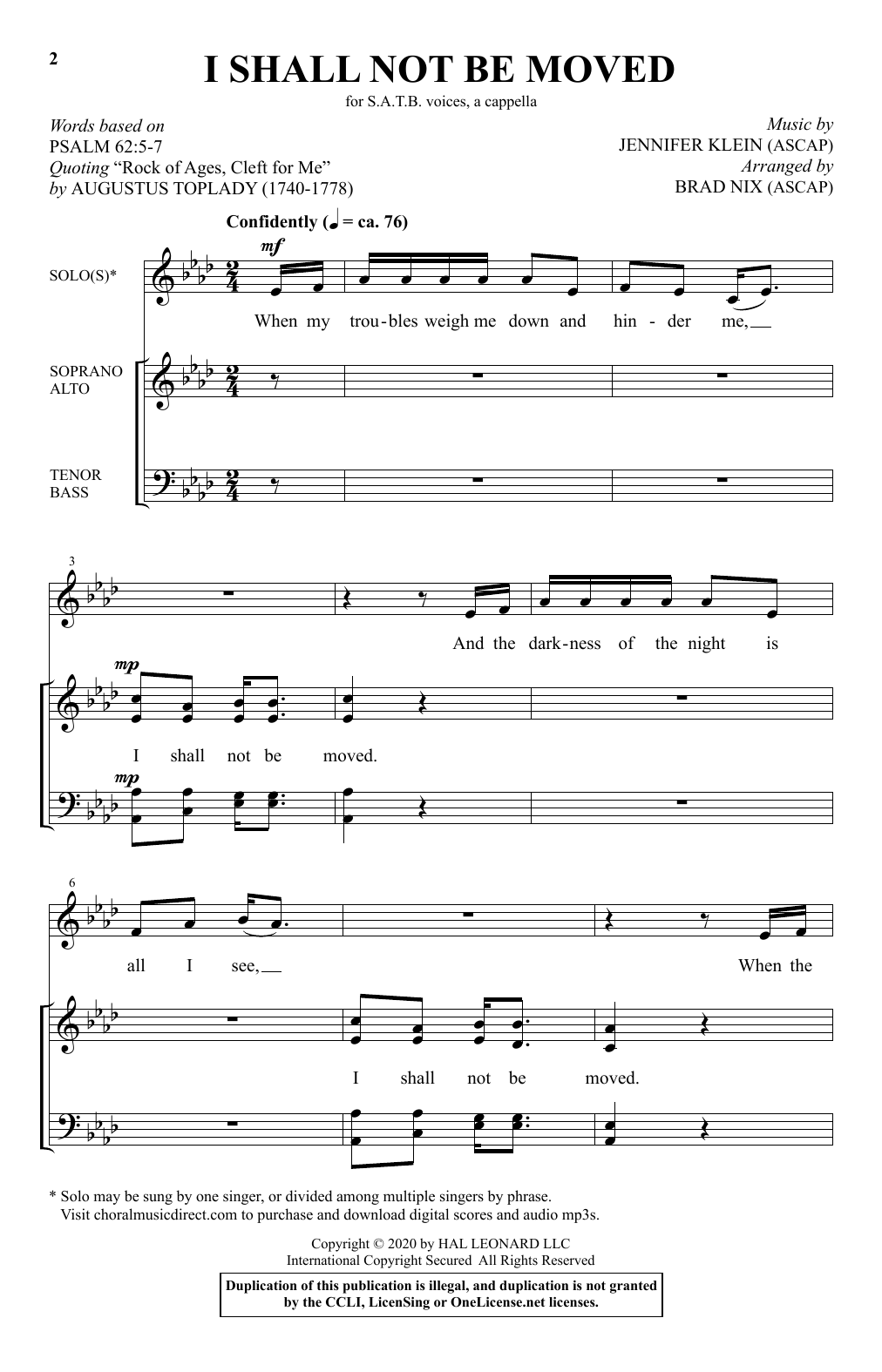 Jennifer Klein I Shall Not Be Moved (arr. Brad Nix) Sheet Music Notes & Chords for SATB Choir - Download or Print PDF