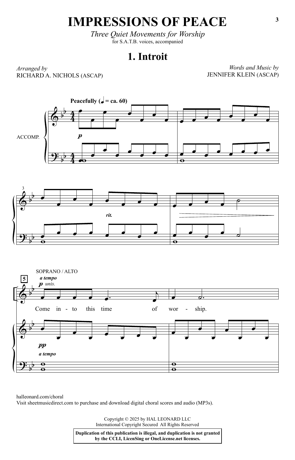 Jennifer Klein Impressions Of Peace (arr. Richard A. Nichols) Sheet Music Notes & Chords for SATB Choir - Download or Print PDF