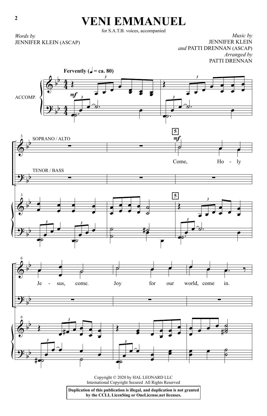 Jennifer Klein Veni Emmanuel (arr. Patti Drennan) Sheet Music Notes & Chords for SATB Choir - Download or Print PDF