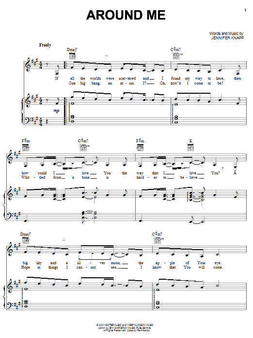 Jennifer Knapp Around Me Sheet Music Notes & Chords for Piano, Vocal & Guitar (Right-Hand Melody) - Download or Print PDF Jennifer Knapp Around Me Sheet Music Notes & Chords for Piano, Vocal & Guitar (Right-Hand Melody) - Download or Print PDF