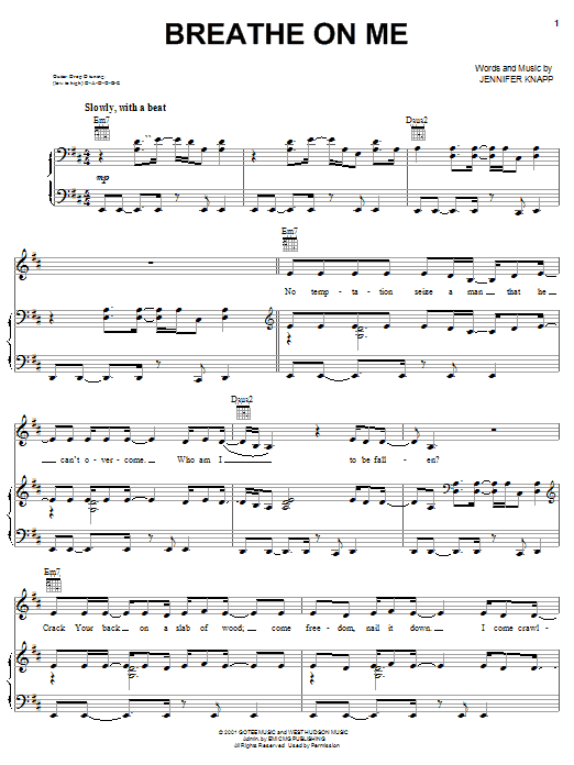 Jennifer Knapp Breathe On Me Sheet Music Notes & Chords for Piano, Vocal & Guitar (Right-Hand Melody) - Download or Print PDF Jennifer Knapp Breathe On Me Sheet Music Notes & Chords for Piano, Vocal & Guitar (Right-Hand Melody) - Download or Print PDF