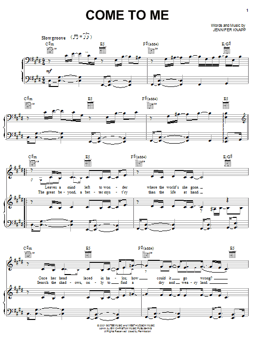 Jennifer Knapp Come To Me Sheet Music Notes & Chords for Piano, Vocal & Guitar (Right-Hand Melody) - Download or Print PDF Jennifer Knapp Come To Me Sheet Music Notes & Chords for Piano, Vocal & Guitar (Right-Hand Melody) - Download or Print PDF