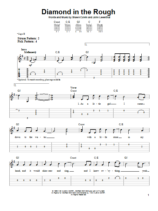Jennifer Knapp Diamond In The Rough Sheet Music Notes & Chords for Easy Guitar Tab - Download or Print PDF