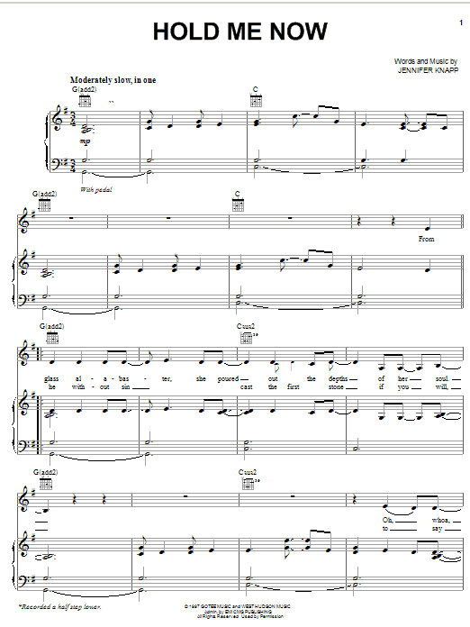 Jennifer Knapp Hold Me Now Sheet Music Notes & Chords for Piano, Vocal & Guitar (Right-Hand Melody) - Download or Print PDF