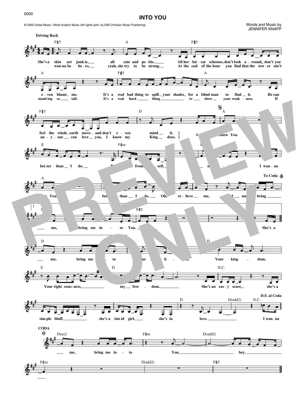 Jennifer Knapp Into You Sheet Music Notes & Chords for Piano, Vocal & Guitar Chords (Right-Hand Melody) - Download or Print PDF