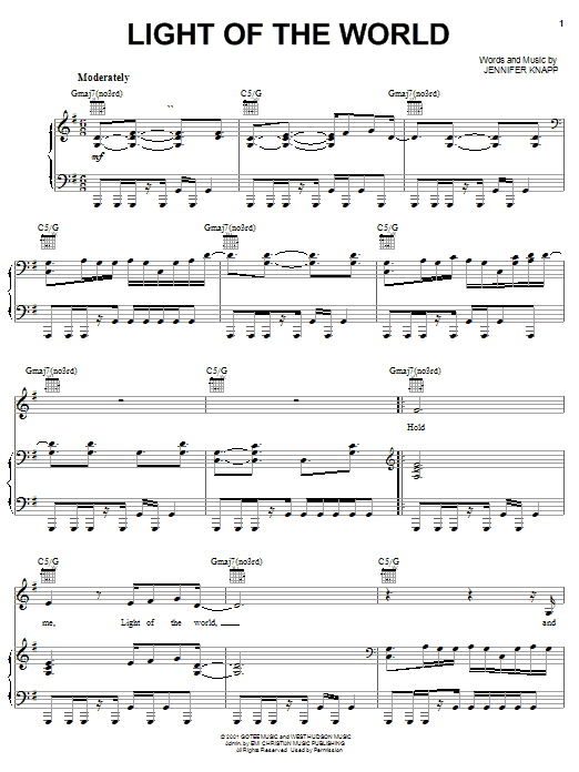Jennifer Knapp Light Of The World Sheet Music Notes & Chords for Piano, Vocal & Guitar (Right-Hand Melody) - Download or Print PDF Jennifer Knapp Light Of The World Sheet Music Notes & Chords for Piano, Vocal & Guitar (Right-Hand Melody) - Download or Print PDF