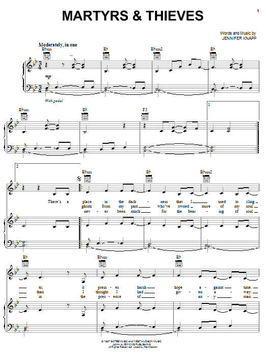 Jennifer Knapp Martyrs & Thieves Sheet Music Notes & Chords for Piano, Vocal & Guitar (Right-Hand Melody) - Download or Print PDF Jennifer Knapp Martyrs & Thieves Sheet Music Notes & Chords for Piano, Vocal & Guitar (Right-Hand Melody) - Download or Print PDF