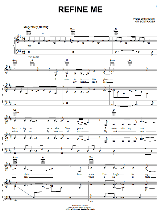 Jennifer Knapp Refine Me Sheet Music Notes & Chords for Piano, Vocal & Guitar (Right-Hand Melody) - Download or Print PDF