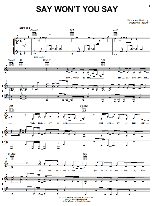 Jennifer Knapp Say Won't You Say Sheet Music Notes & Chords for Piano, Vocal & Guitar (Right-Hand Melody) - Download or Print PDF