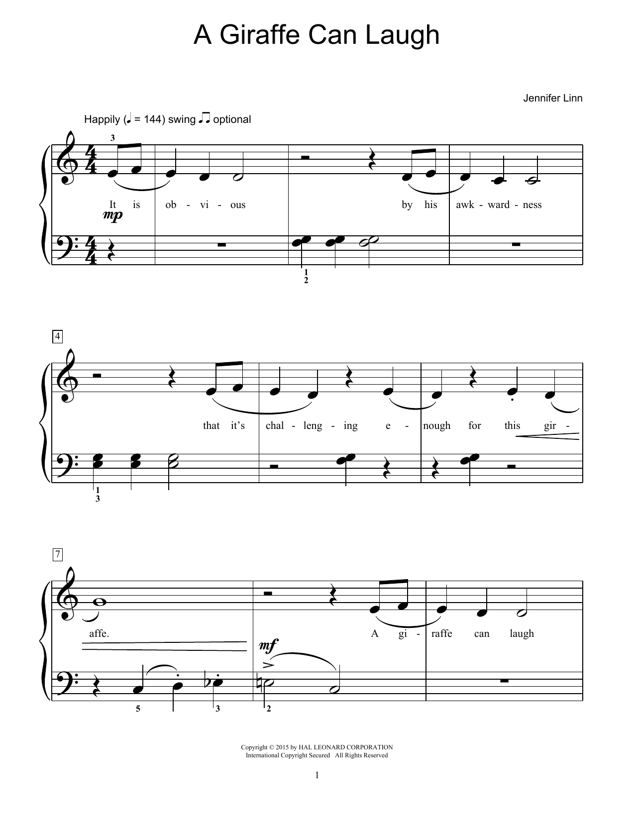 Jennifer Linn A Giraffe Can Laugh Sheet Music Notes & Chords for Educational Piano - Download or Print PDF