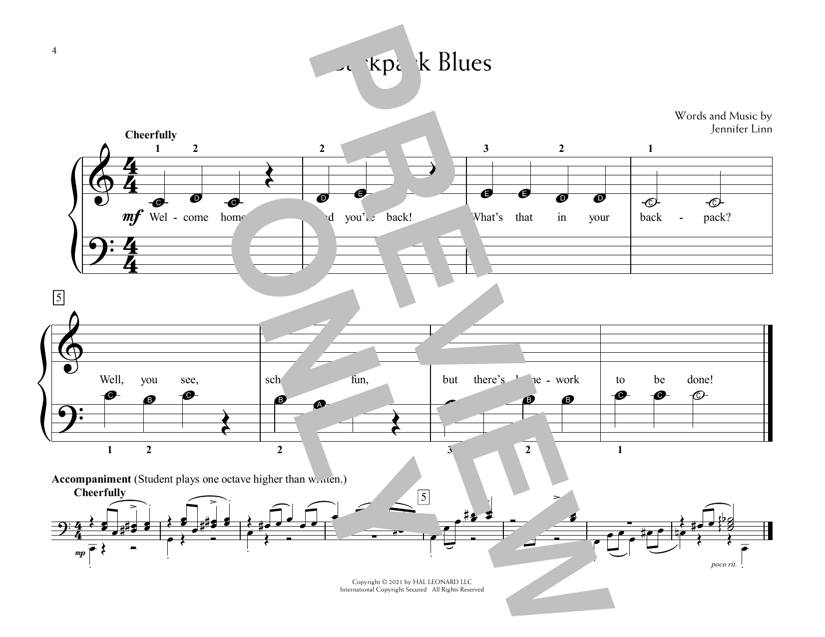 Jennifer Linn Backpack Blues Sheet Music Notes & Chords for Educational Piano - Download or Print PDF