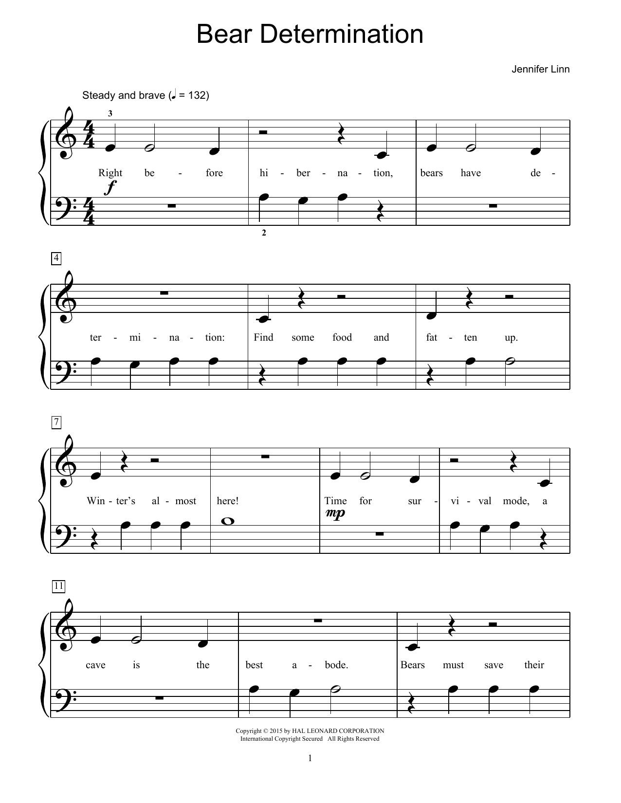 Jennifer Linn Bear Determination Sheet Music Notes & Chords for Educational Piano - Download or Print PDF