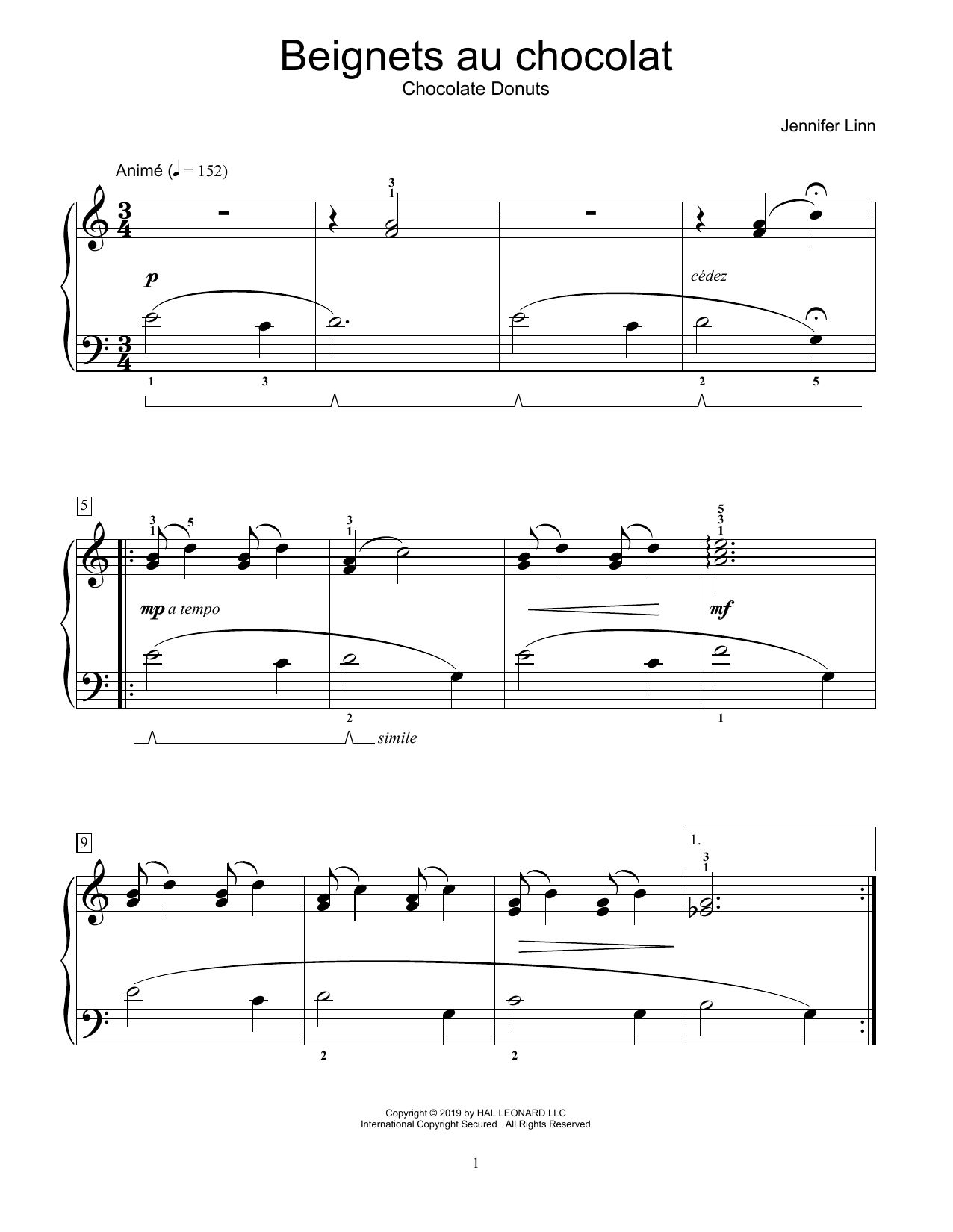 Jennifer Linn Beignets au chocolat Sheet Music Notes & Chords for Educational Piano - Download or Print PDF