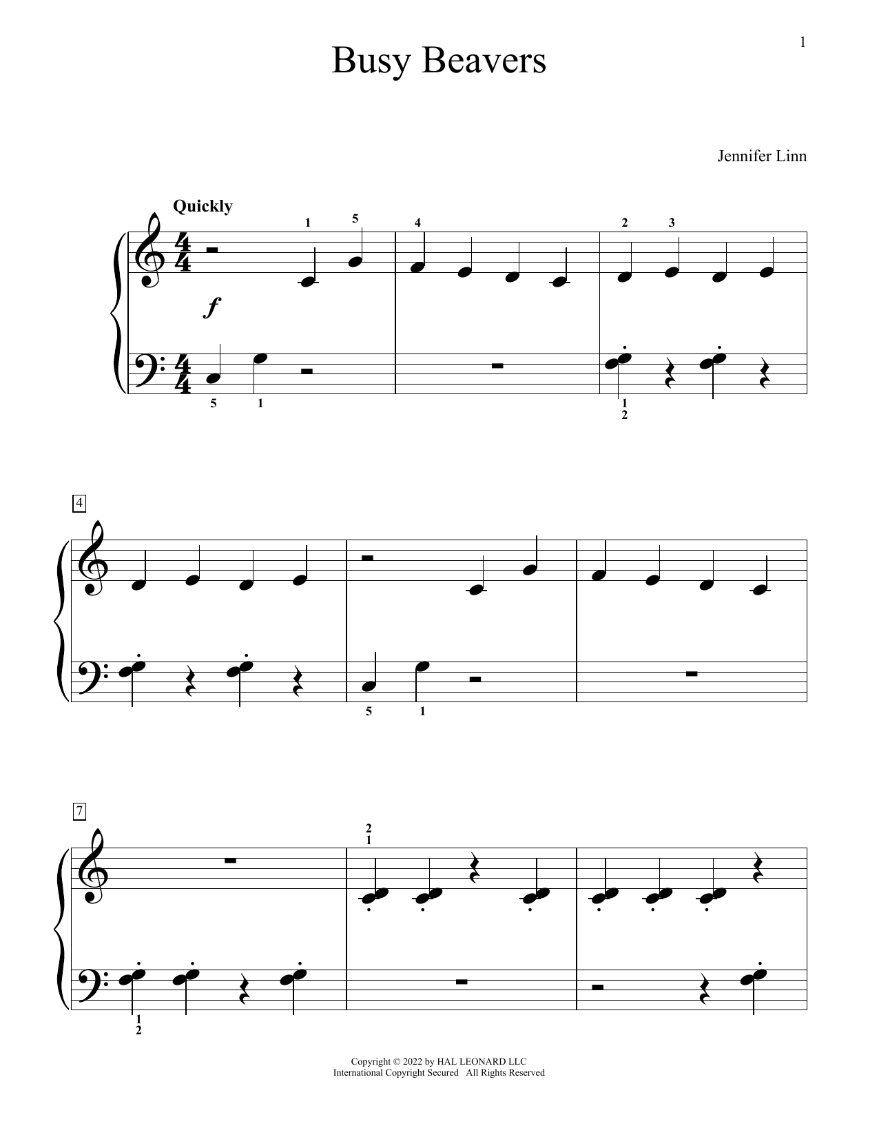 Jennifer Linn Busy Beavers Sheet Music Notes & Chords for Educational Piano - Download or Print PDF