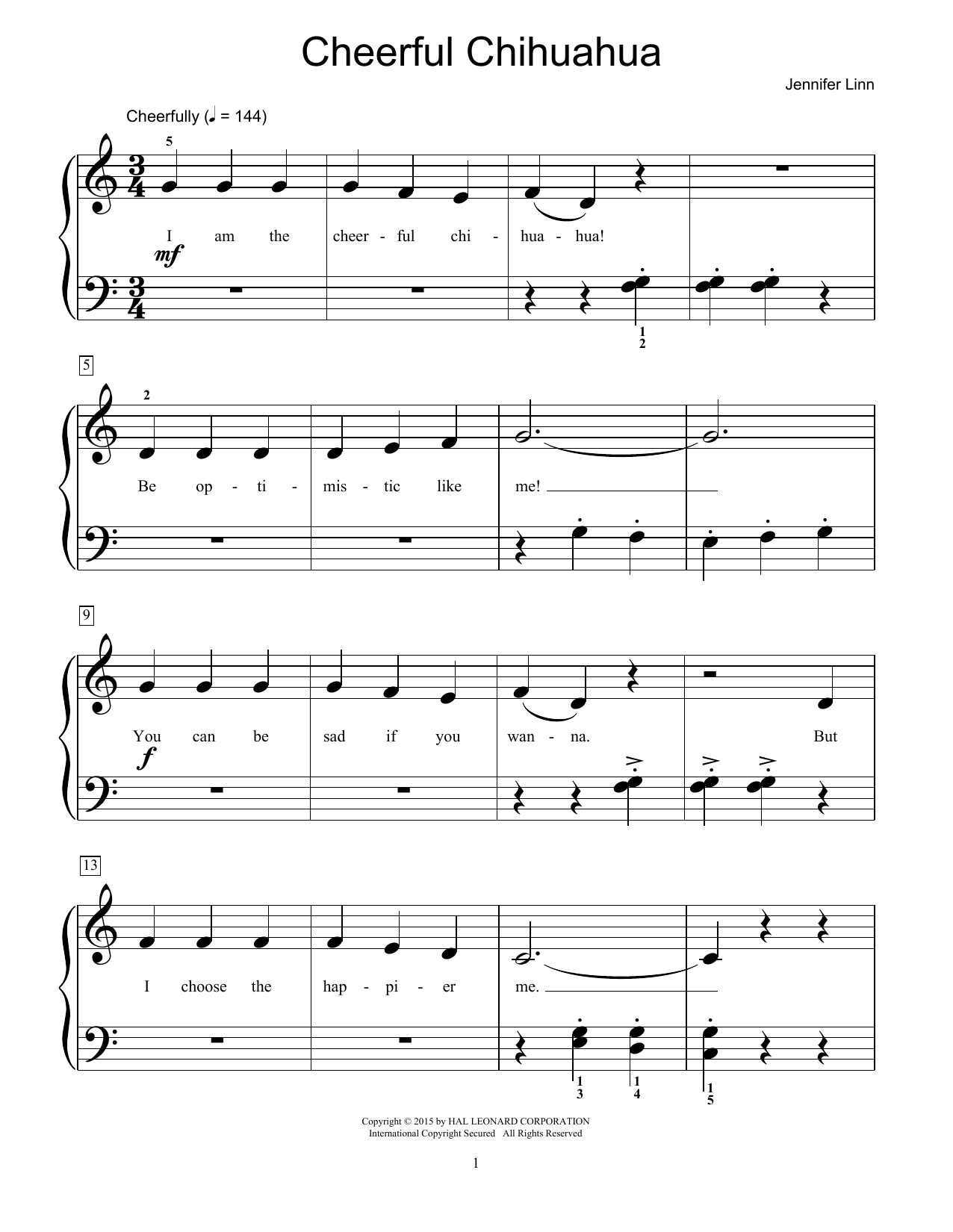 Jennifer Linn Cheerful Chihuahua Sheet Music Notes & Chords for Educational Piano - Download or Print PDF