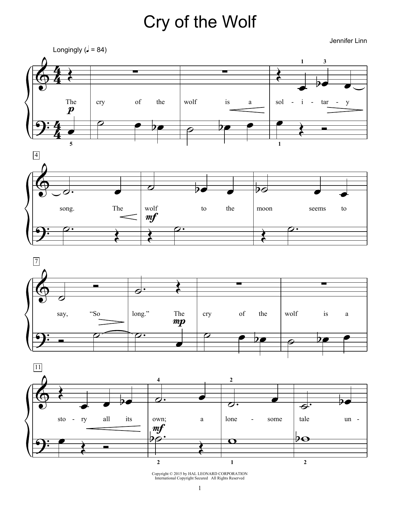 Jennifer Linn Cry Of The Wolf Sheet Music Notes & Chords for Educational Piano - Download or Print PDF