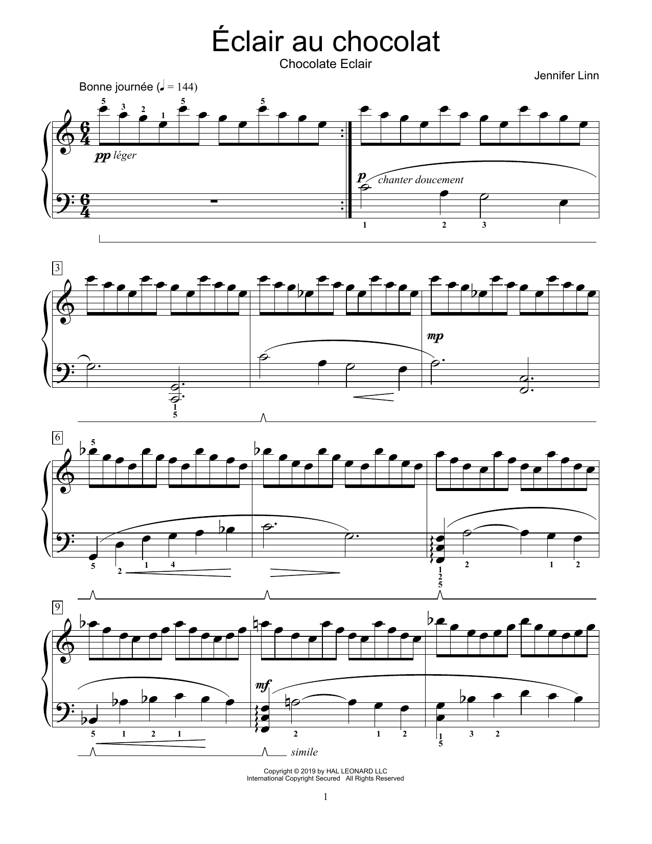 Jennifer Linn Eclair au chocolat Sheet Music Notes & Chords for Educational Piano - Download or Print PDF