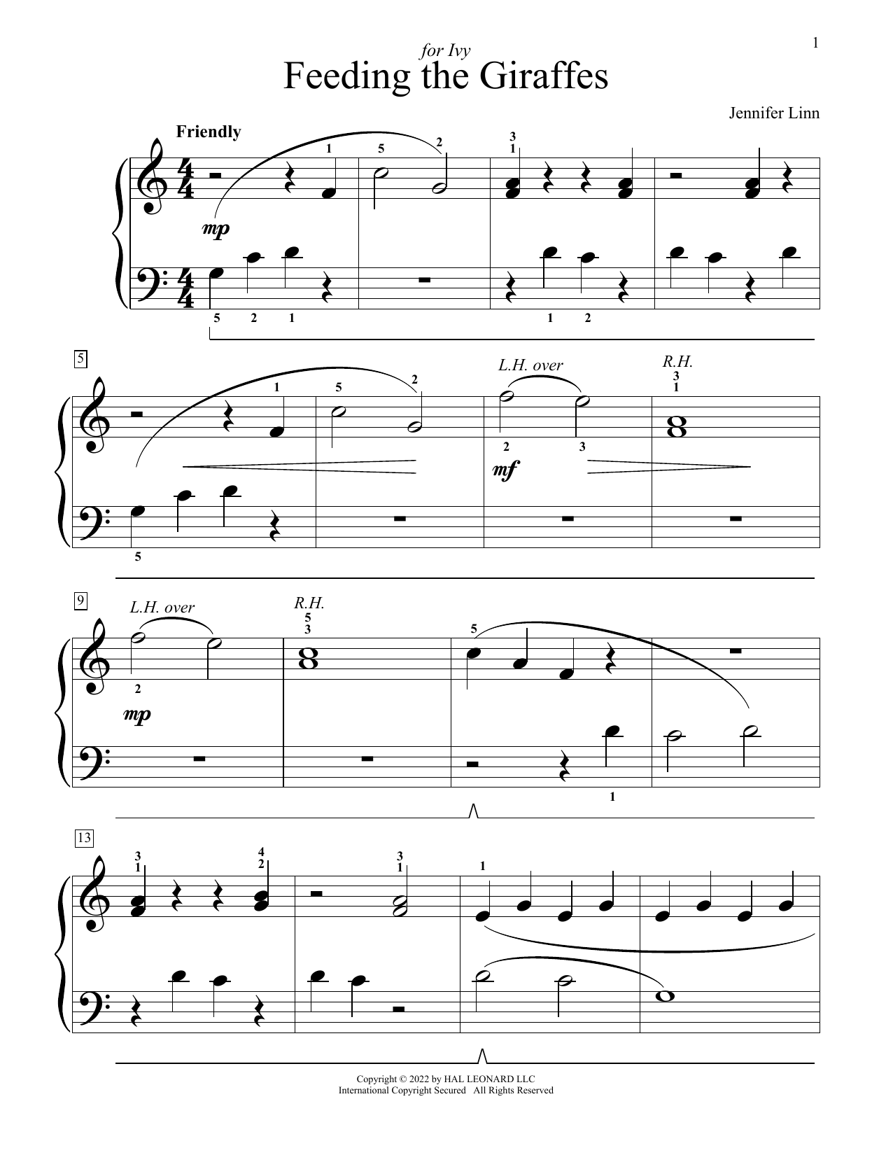 Jennifer Linn Feeding The Giraffes Sheet Music Notes & Chords for Educational Piano - Download or Print PDF