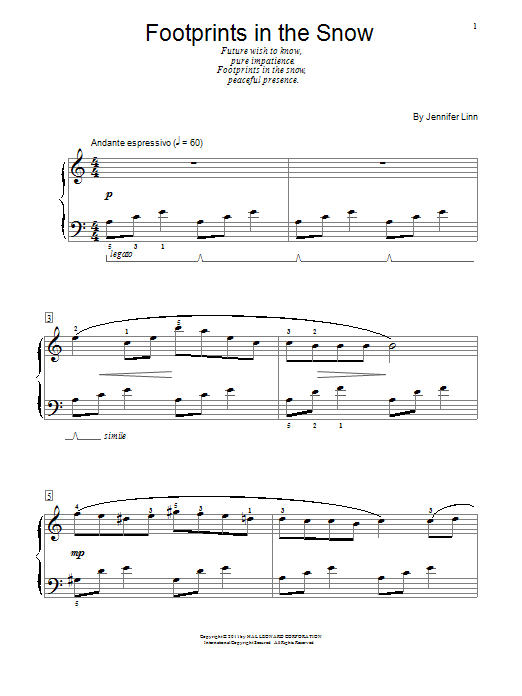 Jennifer Linn Footprints In The Snow Sheet Music Notes & Chords for Educational Piano - Download or Print PDF