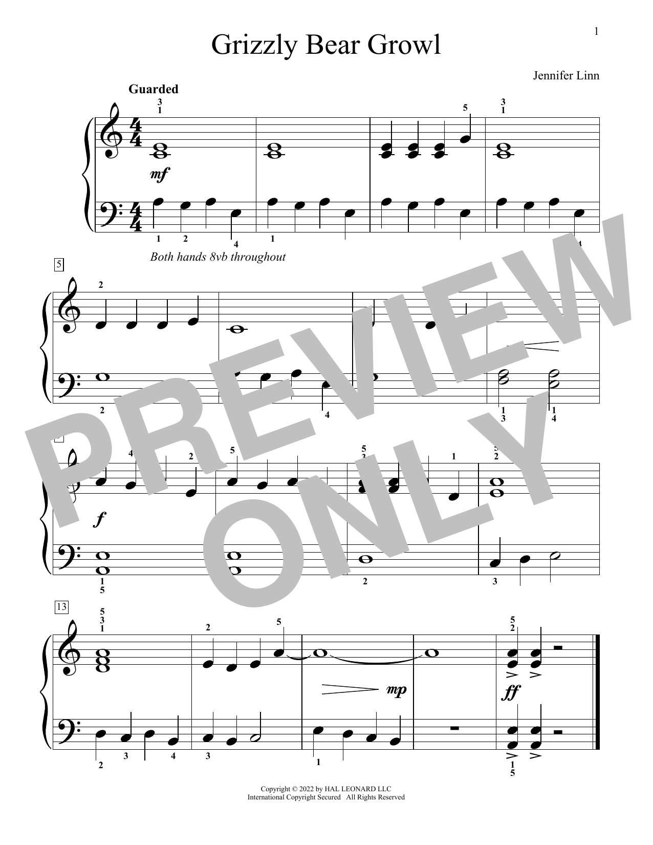 Jennifer Linn Grizzly Bear Growl Sheet Music Notes & Chords for Educational Piano - Download or Print PDF