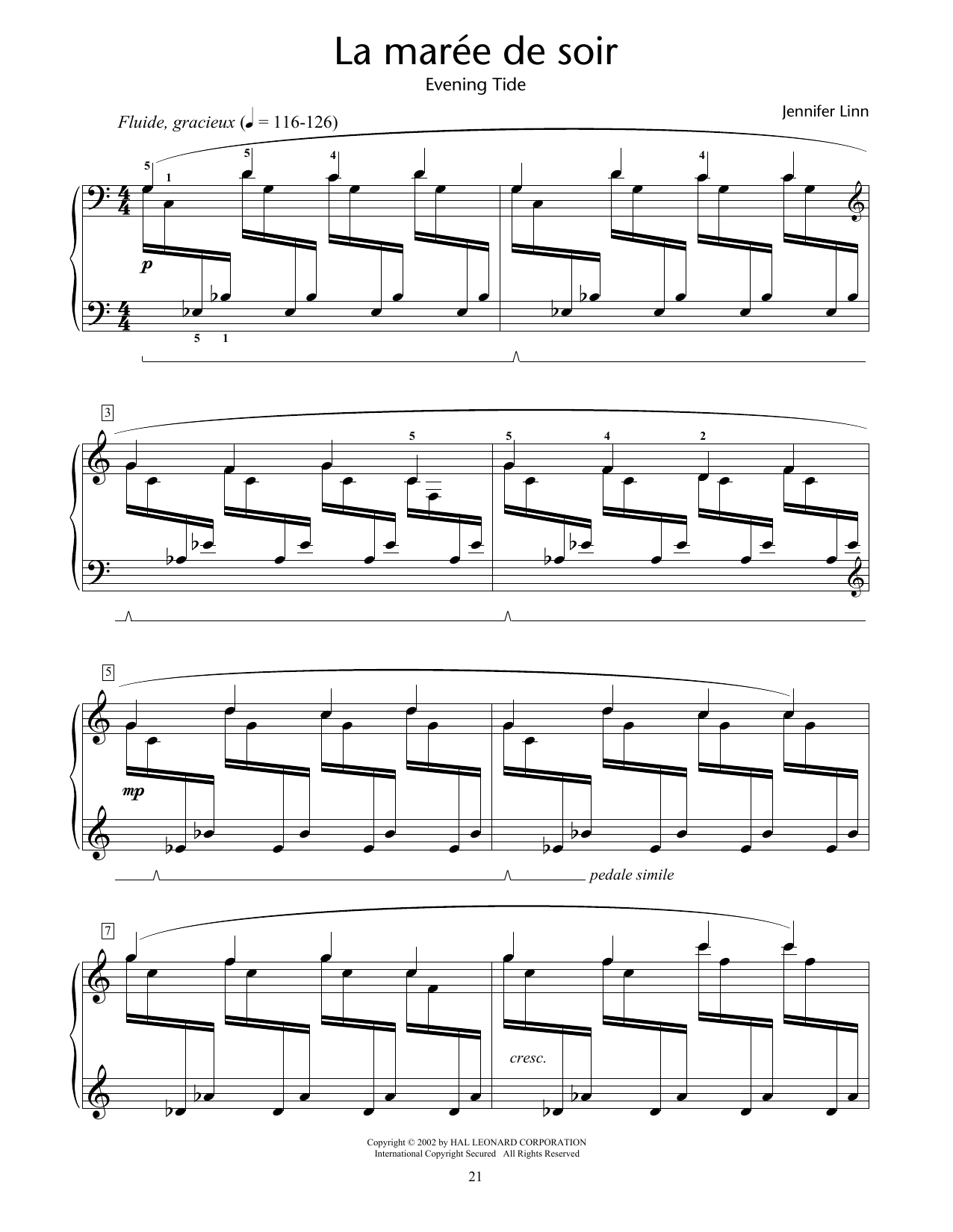 Jennifer Linn La maree de soir (Evening Tide) Sheet Music Notes & Chords for Educational Piano - Download or Print PDF