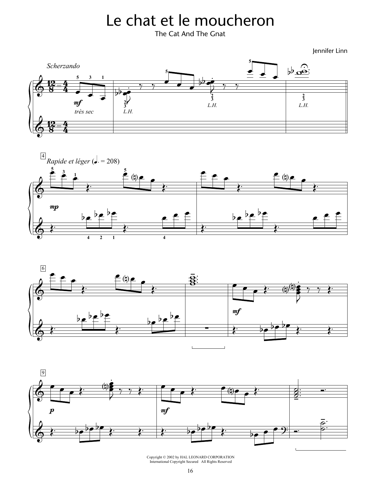 Jennifer Linn Le Chat Et Le Moucheron (The Cat And The Gnat) Sheet Music Notes & Chords for Educational Piano - Download or Print PDF