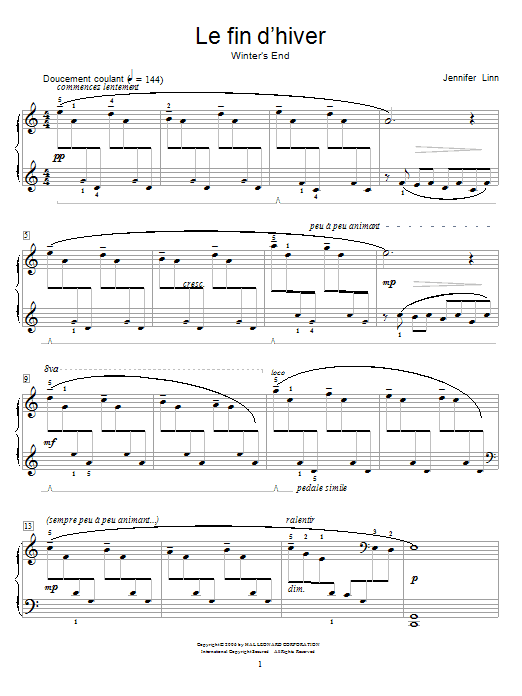 Jennifer Linn Le fin d'hiver (Winter's End) Sheet Music Notes & Chords for Educational Piano - Download or Print PDF