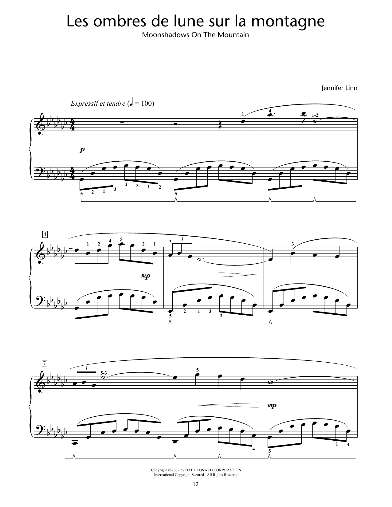 Jennifer Linn Les ombres de lune sur la montagne (Moonshadows On The Mountain) Sheet Music Notes & Chords for Educational Piano - Download or Print PDF